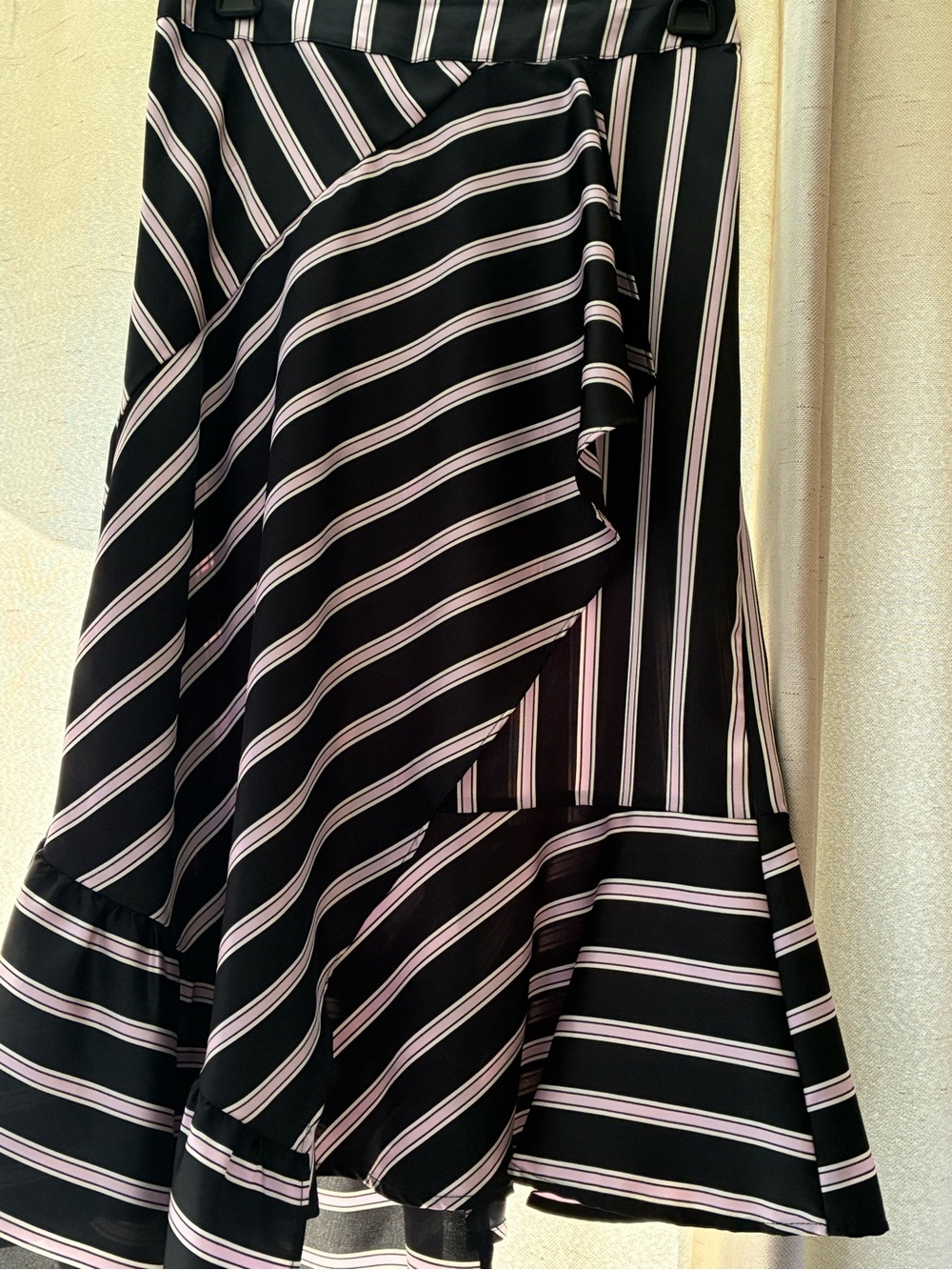 Navy Blue and Light Pink Striped Midi Skirt